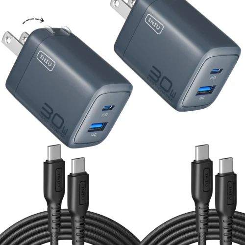 Pack 2 Cargadores Rápidos INIU 30W GaN + 2 Cables Trenzados C a C